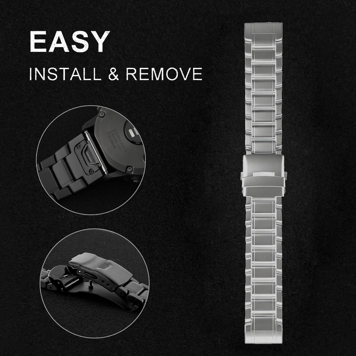 Abanen Titanium Watch Band with Flip-Lock Folding Clasp for Garmin Fenix 8 / Tactix 8 / epix Pro/Enduro, 22mm 26mm QuickFit Wrist Stap for Fenix 7/6/5, Quatix, Tactix - Image 7