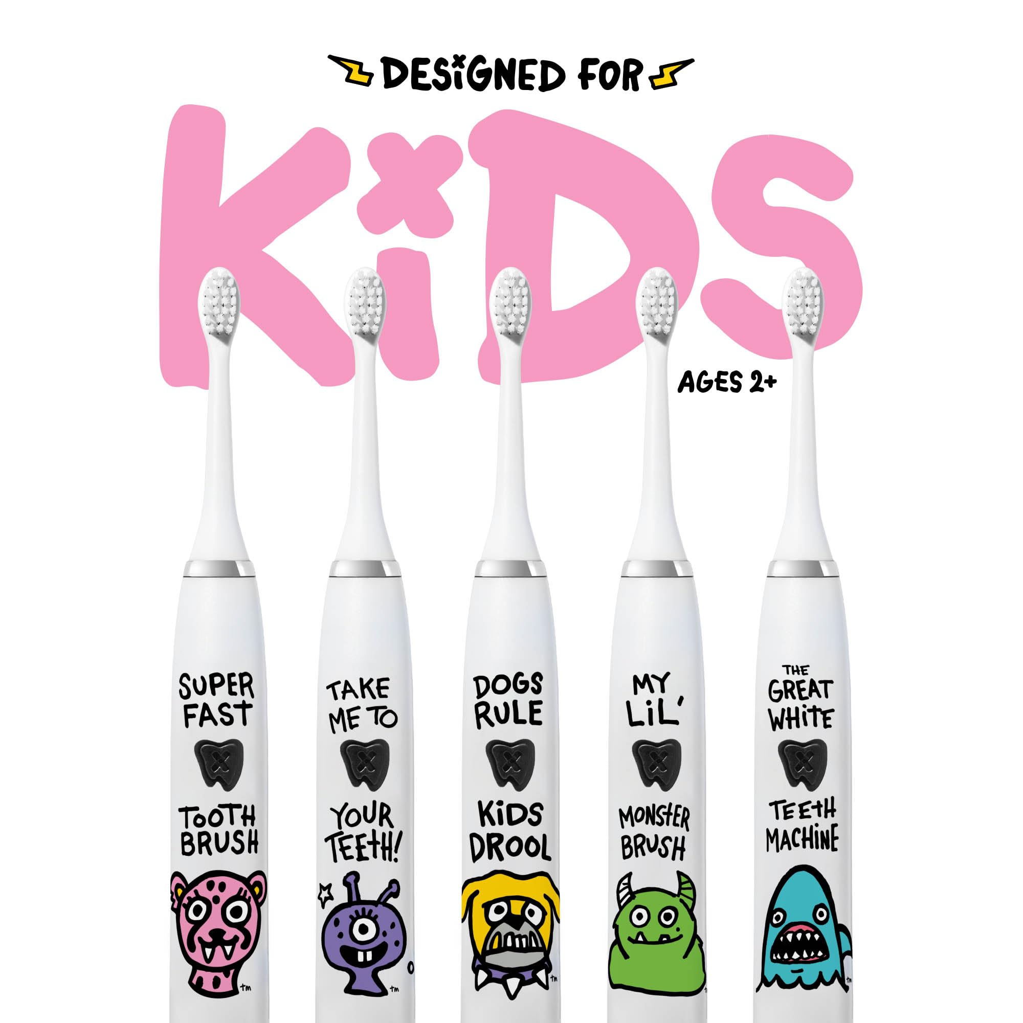 Made by Dentists Spazzolino elettrico per bambini – Spazzolino vibrante ricaricabile con timer, include 6 testine di ricambio, pulisce delicatamente i denti, per ragazze e ragazzi, bambini e bambini