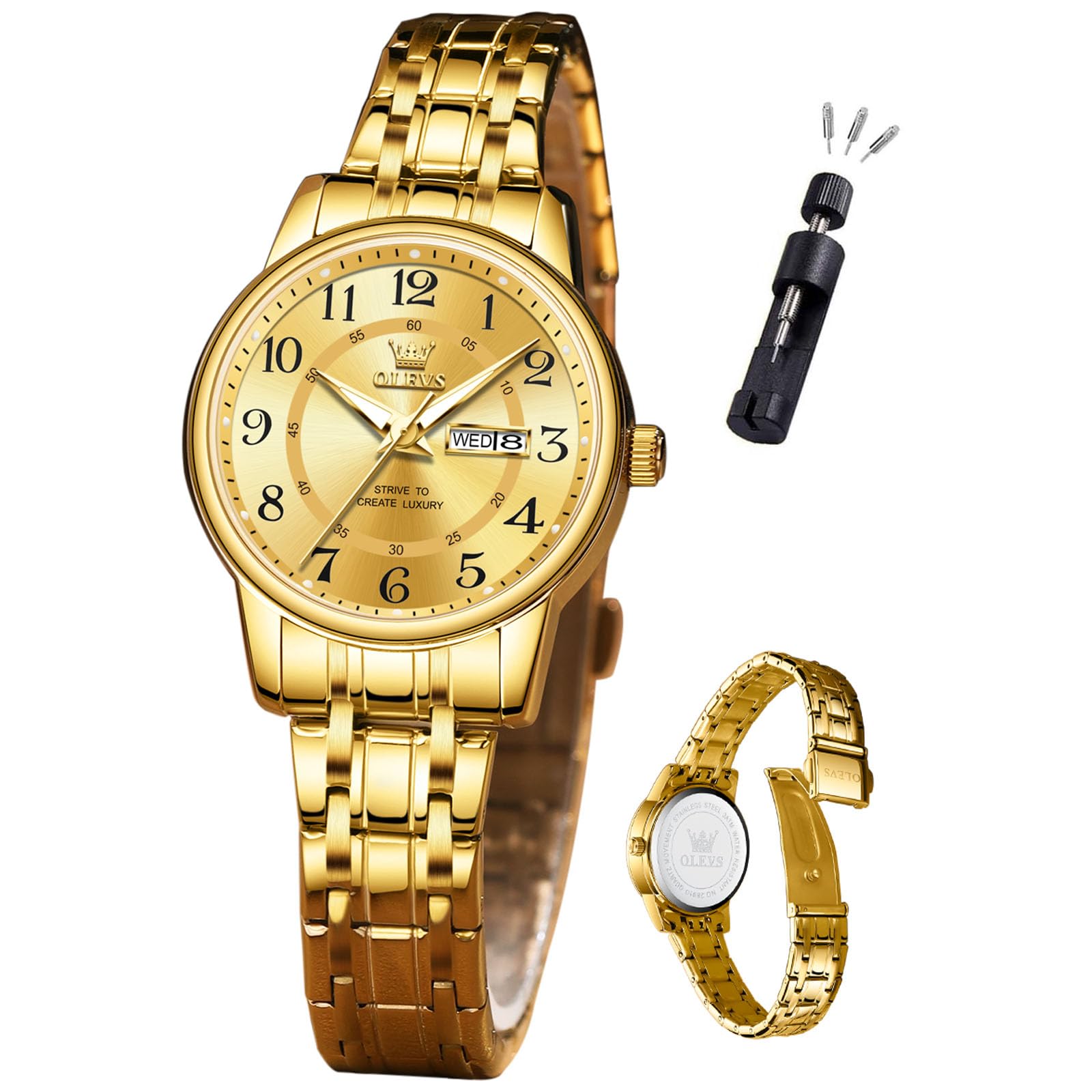 OLEVS Women's Watches Luxury Diamond Arabic Dial Wrist Watch for Women with Date Waterproof Stainless Steel Quartz Ladies Watch