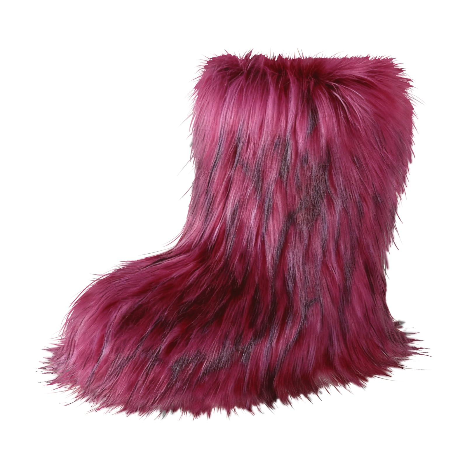 Womens Fashion Furry Faux Fur Boots Fuzzy Fluffy Mid-Calf Round Toe Snow Boots Comfy Plush Warm Short Outdoor