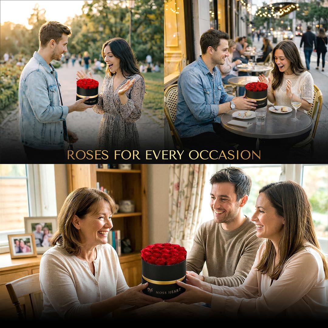 20 Mini Preserved Roses, Round Luxury Gift Box, Real Forever Roses Last 1+ Year, Premium Romantic Gift for Women, Wife, Girlfriend, Mother’s Day, Birthday, Anniversary, Valentine’s Day