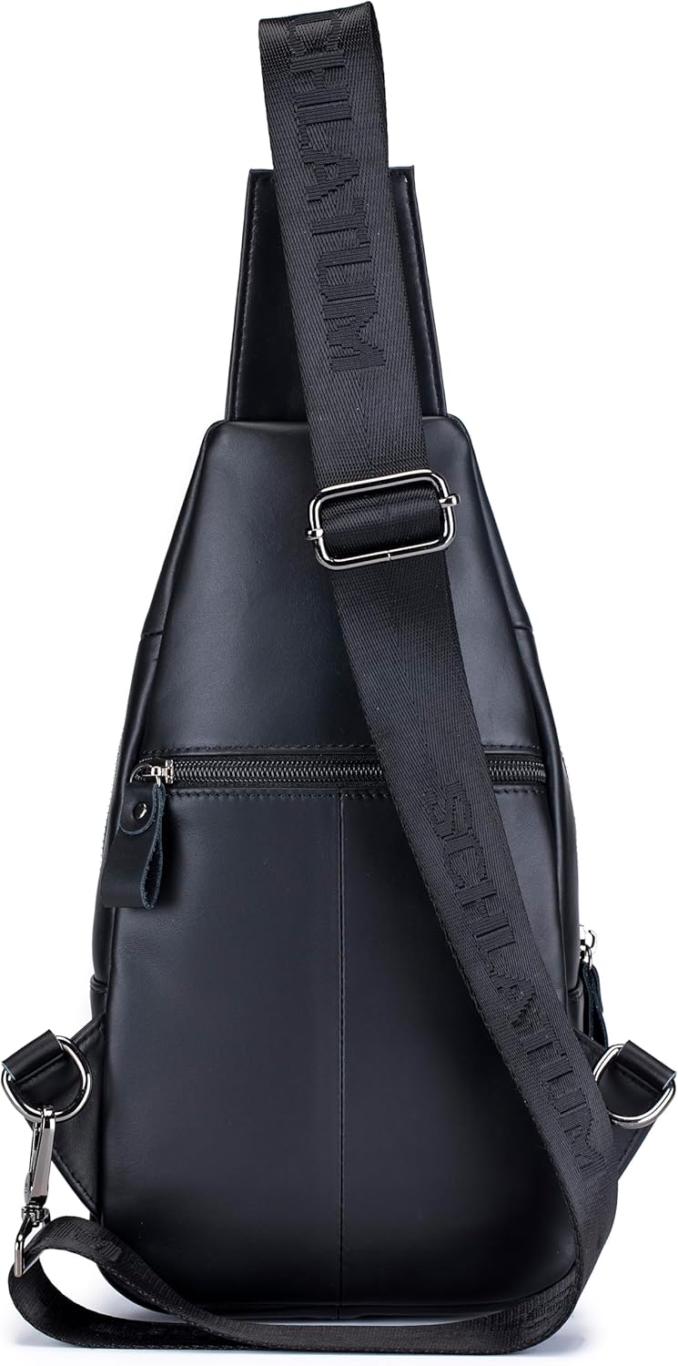 Genuine Leather Crossbody Bag for Men Casual Sling Chest Bag Men Sling Bags Man Bag Crossbody, Black - Image 2
