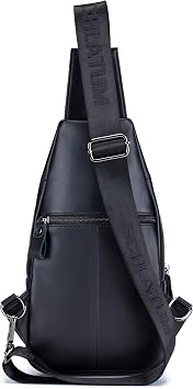 Genuine Leather Crossbody Bag for Men Casual Sling Chest Bag Men Sling Bags Man Bag Crossbody, Black
