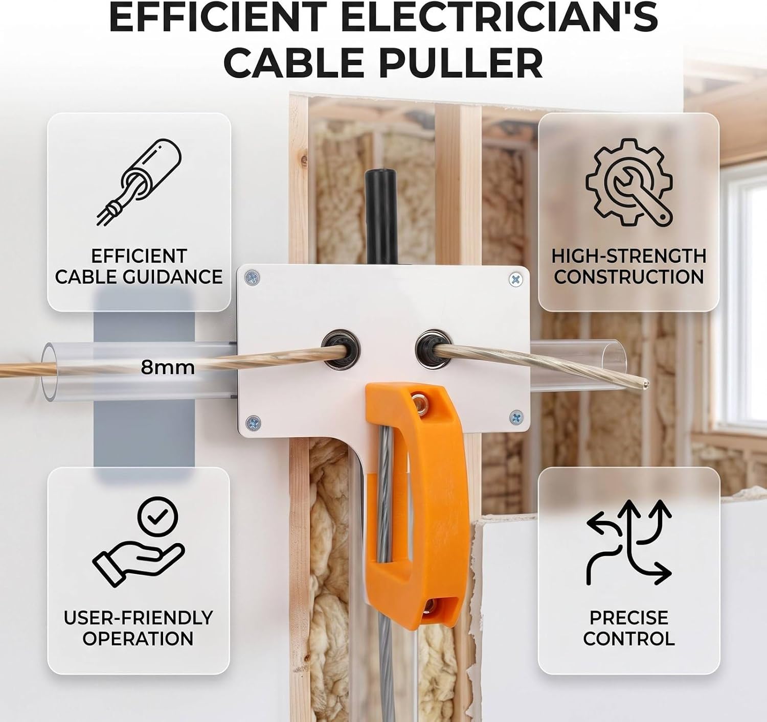 Fafeicy Handheld Electrician Wire Puller for 8mm Cables Heavy Duty Cable Pulling Tool for Tight Spaces Walls Underground Conduit