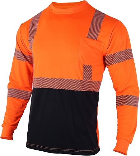 Miniatura 10 de FONIRRA Camisetas reflectantes de seguridad de alta visibilidad para hombre con manga larga ANSI Clase 2 (negro, 3XL)