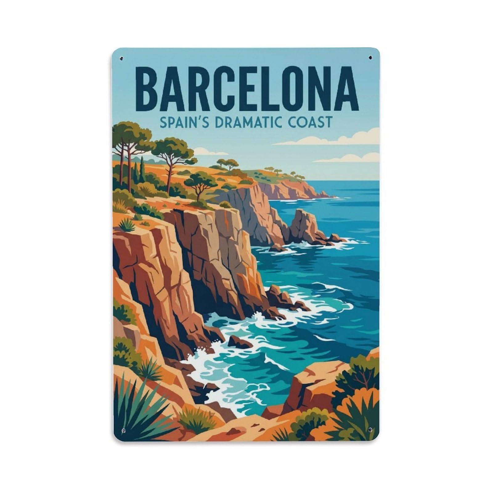 Vintage Travel Coastline Spain Dramatic Metal Tin Sign Plaque Wall Decor for Cafe, Club Bar, Office, Home Garden Metal Poster 8x12Inch