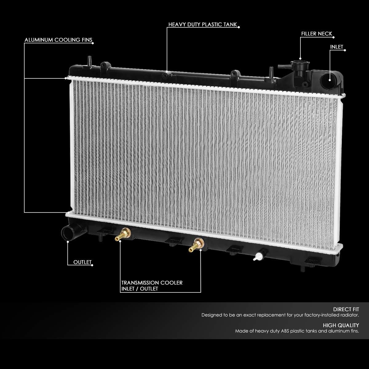 DNA Motoring OEM-RA-1574 OE Style Bolt-On Aluminum Core Radiator Replacement Compatible with 93-98 Impreza AT&MT, 27-1/16" W X 13-3/8" H X 11/16" D, 1-1/2" Inlet, 1-1/2" Outlet