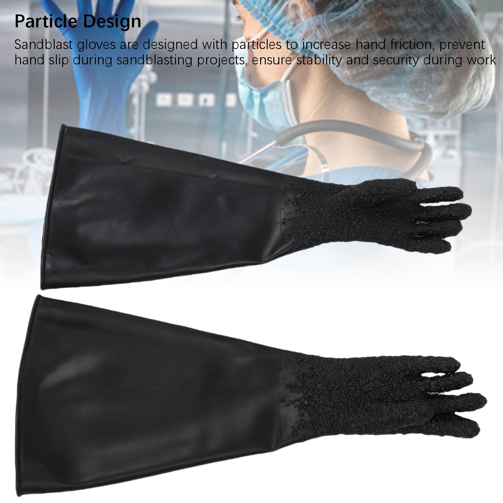 Sxhlseller Sandstrahlhandschuhe, 1 Paar, 65 Cm, Latex-Arbeitszubehör für Schleifschrank-Isolierboxen, Partikelgriff-Oberflächendesign für Verbesserte Manuelle Geschicklichkeit
