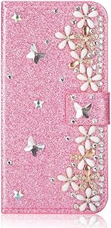 Funda para iPhone 16 de piel brillante con purpurina y hebilla de diamante, TPU a prueba de golpes, funda protectora para iPhone 16 con tarjetero magnético, color rosa