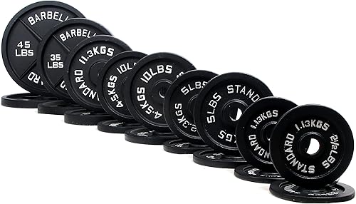BalanceFrom Placa de peso olímpica de hierro fundido de 2 pulgadas para entrenamiento de fuerza, levantamiento de pesas y crossfit, múltiples