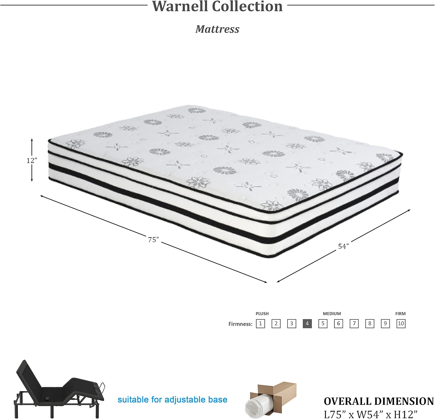 Lexicon Warnell 12-Inch Hybrid Mattress, Full, White
