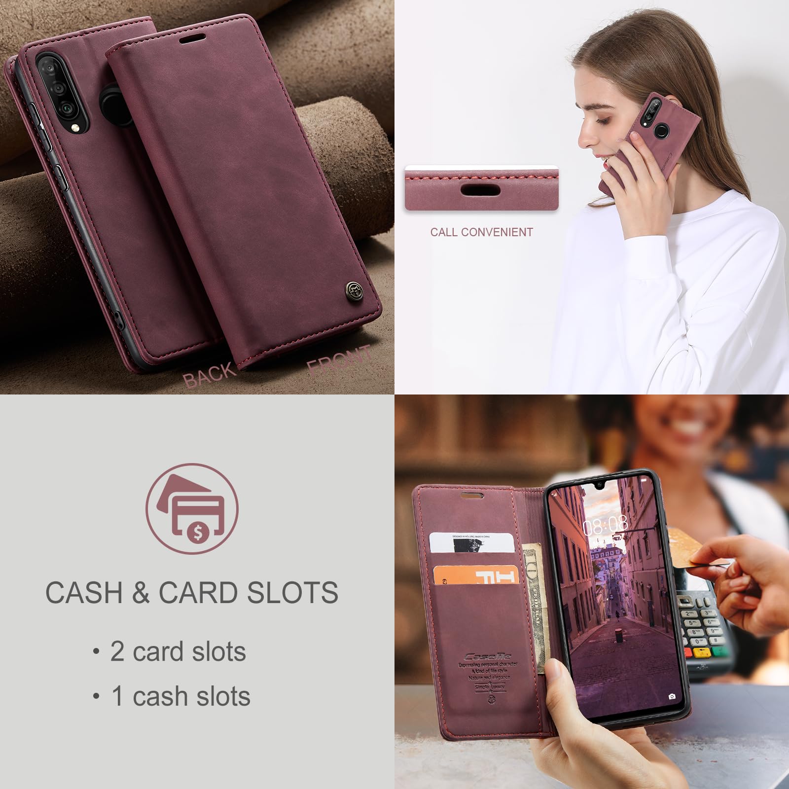 KANVOOS Cover per Huawei P30 Lite, Cover a Libro Portafoglio in Pelle PU [Porta Carte] [Magnetica], Antiurto Flip Case Custodia per Huawei P30 Lite (Nero