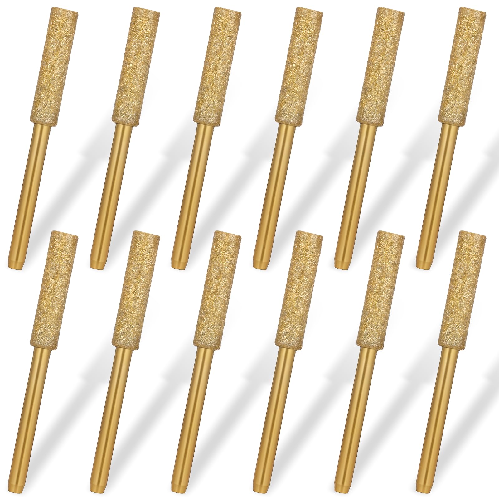 Piriuuo 12 Pcs 3/16-Inch Diamond Chainsaw Sharpener Bits, High Hardness Chainsaw Sharpening Stones Chainsaw Files for Sharpening Titanium Plated Sharpening Burr for Chain Saw Jewelry Stone (4.8mm)