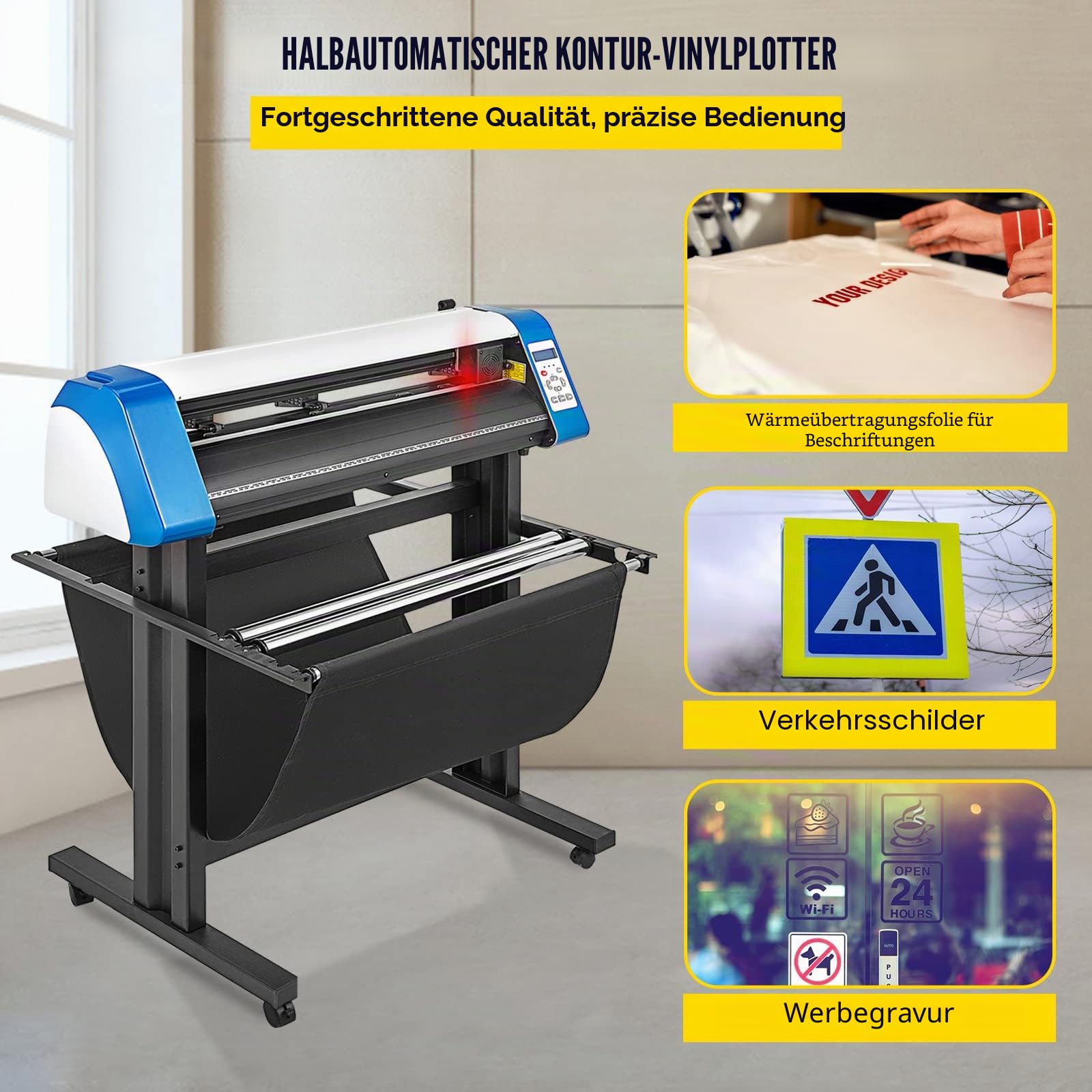 VEVOR Vinyl-Schneidemaschine Plottermaschin, 87 cm Vinyl-Schneider, halbautomatische DIY-Vinyl-Drucker-Schneidemaschine, Manuelles Positionierungs-Schild-Schneiden mit Bodenständer Signmaster Software