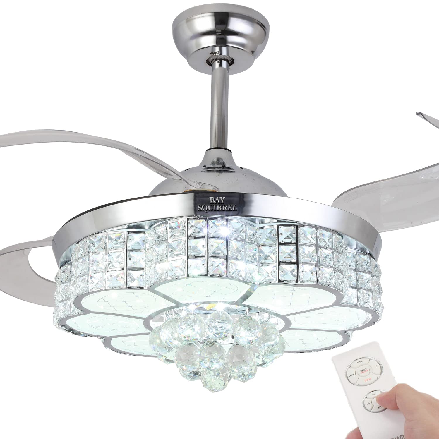 Buy BAYSQUIRREL Crystal Ceiling Fan with Light and Remote LED Modern