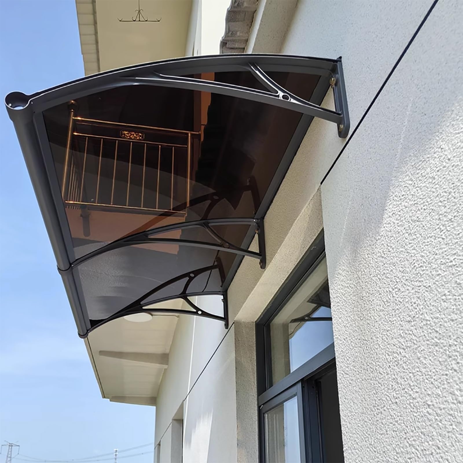 Zewnętrzna markiza drzwiowa, poliwęglan Überdachung Haustür, wspornik ze stopu aluminium, do ganku wejściowego na balkon (60x240 cm/23,6x94,4 cala)