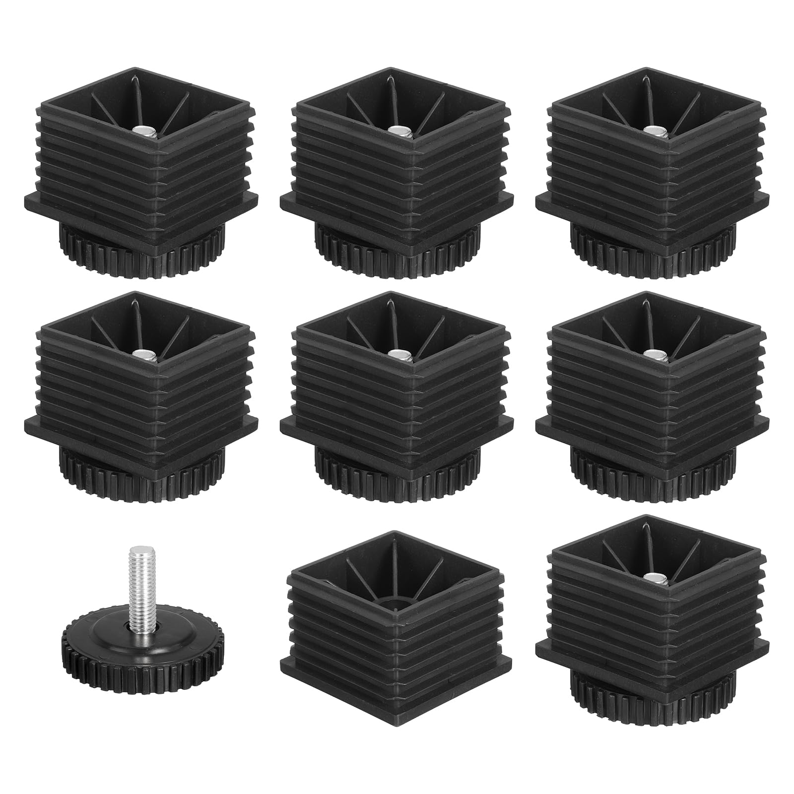 sourcing map Lot de 8 pieds de nivellement rectangulaires en plastique M10 x 60 x 60 mm réglables pour pieds de meubles - Niveleurs à visser pour trou de 60 mm pour table, chaise, meubles - Noir
