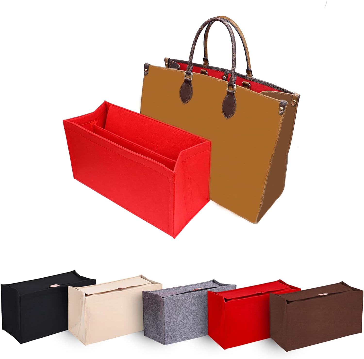 Tote Bag Organizer Insert Compatible with Medium Dior Book Tote Bag and On The Go MM,Handbag Storage Felt Insert with Zipper, 9 Pockets (Black With Cover, L) - Image 7