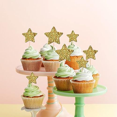 Miniatura 10 de 30 piezas de adornos de estrella para cupcakes con purpurina montados con estrella centelleante, para boda, compromiso, despedida de soltera, fiesta