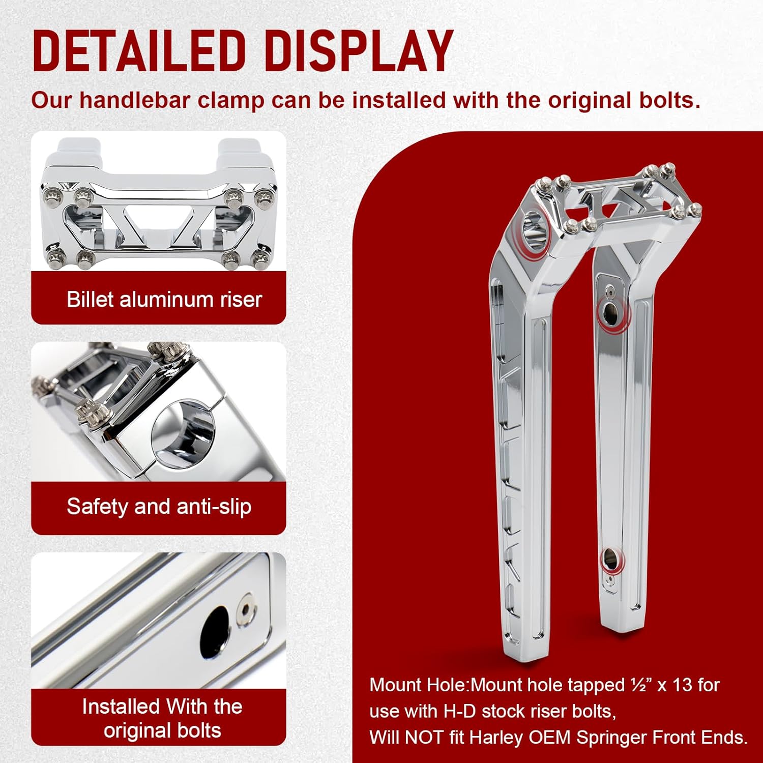 Chrome 12 Inch Pullback Riser 1" Handlebar Clamp Compatible with Harley Dyna Softail Sportster