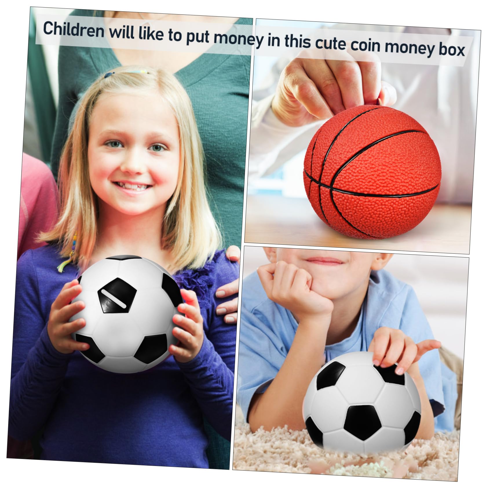 Salvadanaio Cartone 2pezzi Vinile Pallone Basket e Calcio | Formato Tascabile, Uso Casa e Compleanno, Idea Regalo per Bambini e Genitori