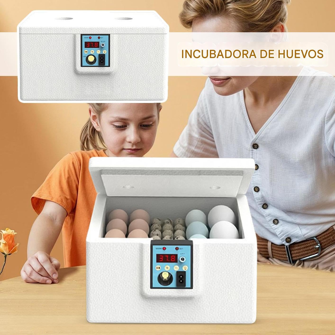 Incubadoras De Pollos para Huevos Fertilizados, Incubadora para Eclosionar Huevos con Luz para Velar, Incubadora con Control De Temperatura para Crianza Domestica De Gallinas Y Codornices