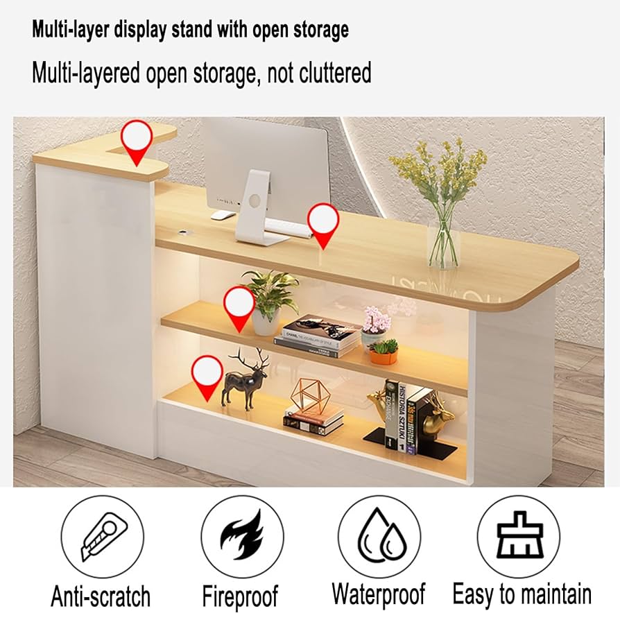 LED照明付き受付カウンター スタイリッシュ シック オシャレ 丸み LEDライト 受付カウンター