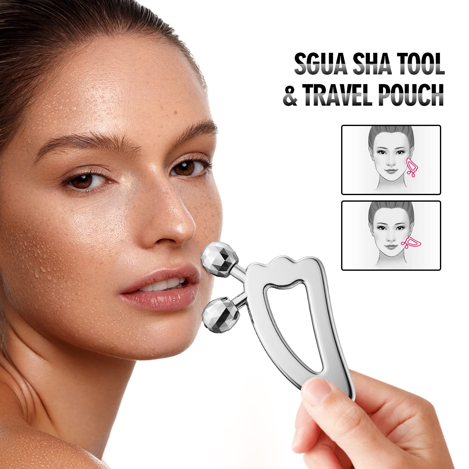 Masajeador facial de metal Gua Sha herramienta de masaje, rodillo de belleza refrescante para cara, ojos, cuello, herramientas para el cuidado de la piel del cuerpo para mujeres 3