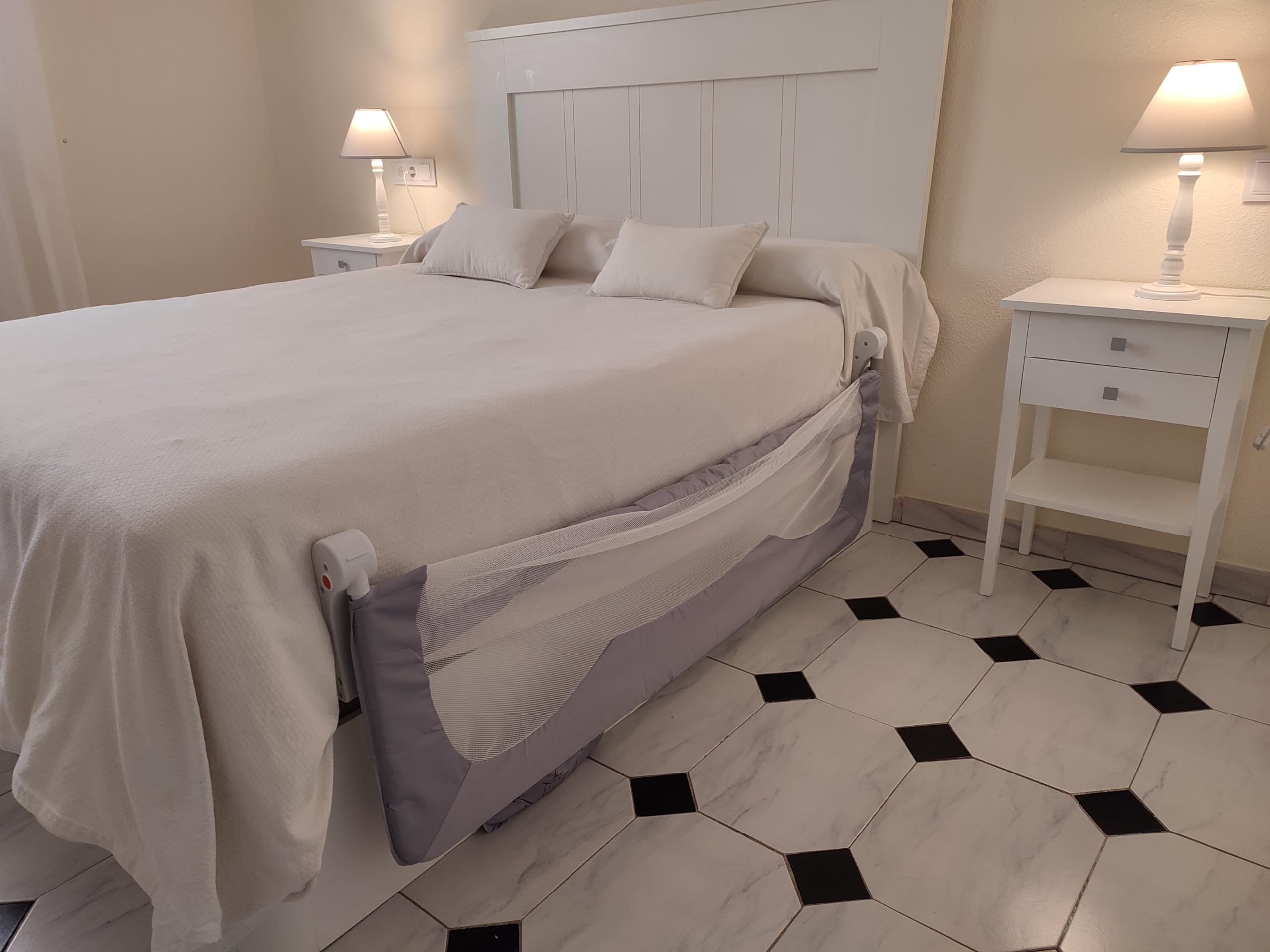 Barriera Di Sicurezza Per Letto Bambini Mundibebé – 150x66 Cm, Ringhiera Apri Bile Con Cinghie, Modello Orsetto E Luna, Alta E Robusta
