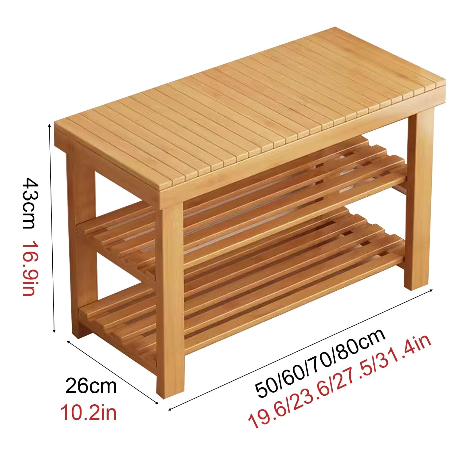 Bambusowy stojak na buty ławka do przedpokoju, 3-poziomowe przechowywanie, pojemność 200 kg, naturalne drewno, do salonu, sypialni, łazienki, 60 cm, stylowa i