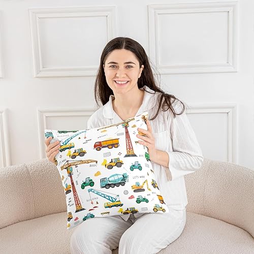 Miniatura 4 de Juego de 4 fundas de almohada de excavadora infantil de 18 x 18 pulgadas, fundas de almohada decorativas suaves de dibujos animados para camión de