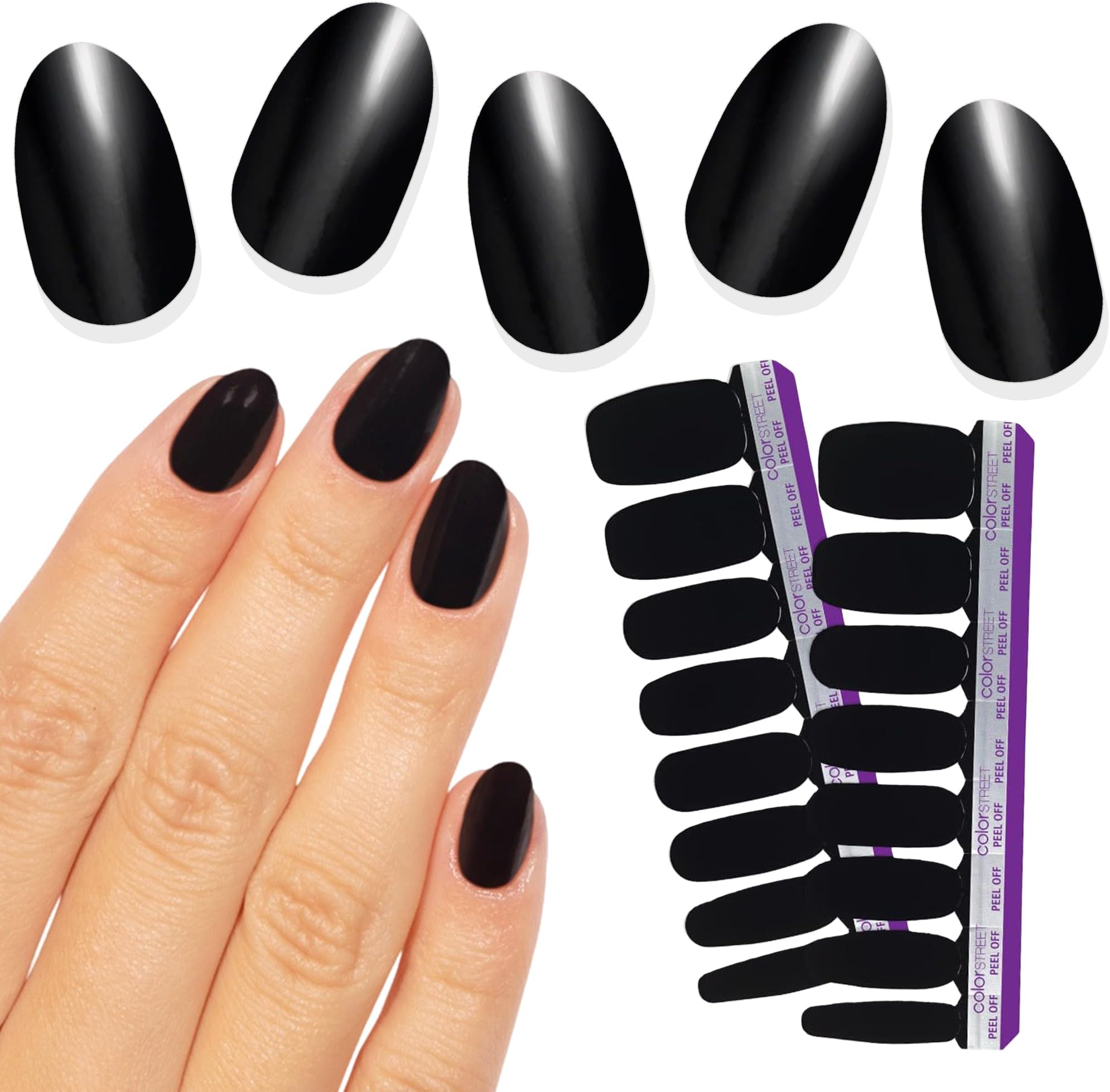 Nail Strips - Midnight in Manhattan, Classic Black Creme Finish, 16 Double-Ended Nail Strips for Easy, Mess-Free Manicures, Long-Lasting, No Drying Time, Quick & Convenient Application