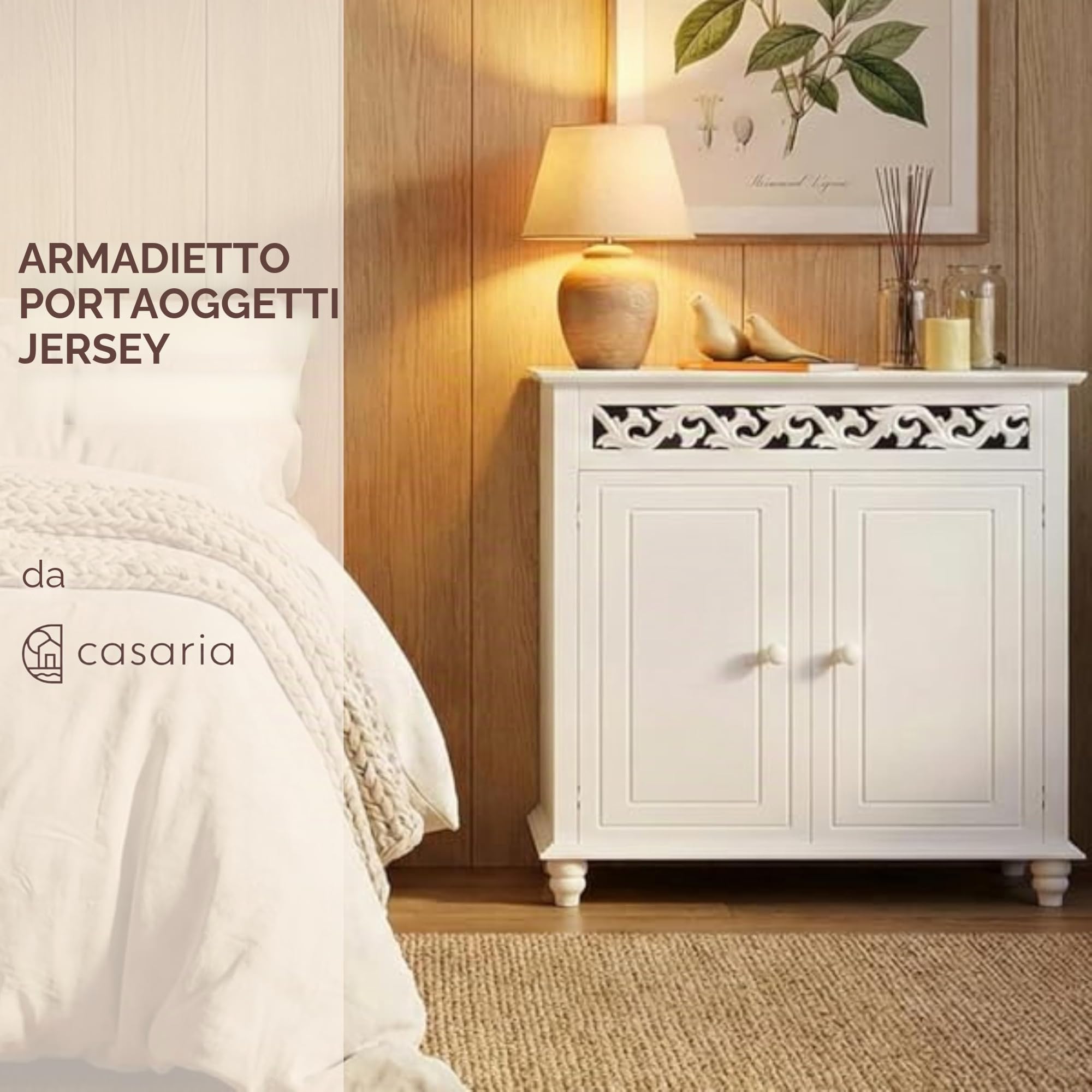 Casaria® Mobiletto Bianco Stile Country 76x65x35cm 2 Scomparti Armadietto Multiuso con Ante Mobile Bagno Consolle Ingresso Credenza Cucina Madia Soggiorno Mobili Salone Arredamento Casa Mobile TV