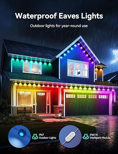 Miniatura 6 de Luces permanentes para exteriores, 100 pies inteligentes IC+RGB luces de Navidad para exteriores con 72 LED, IP67 impermeable LED aleros iluminación