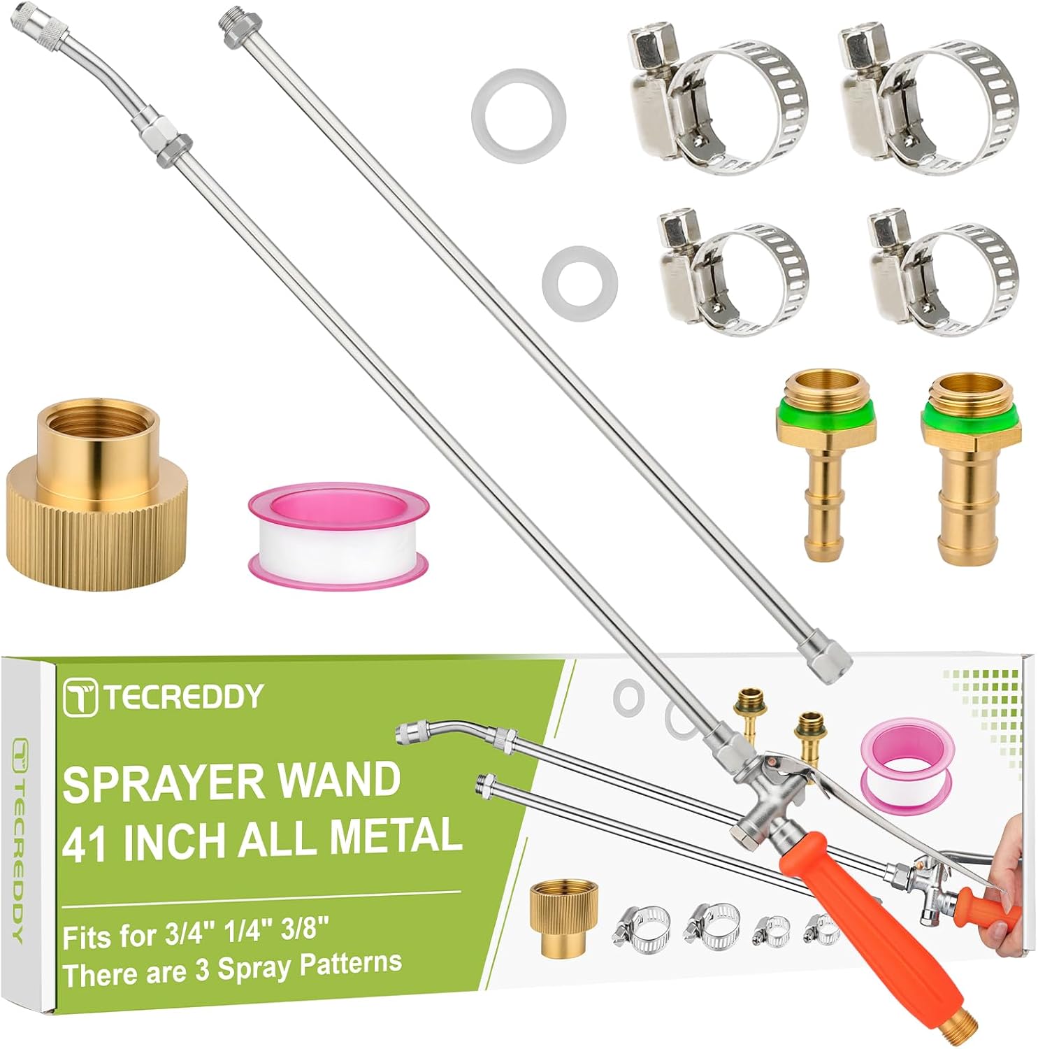 Replacement Sprayer Wand, 41 INCH All Metal Pump Spray Wand with Stainless Steel Extension Tubes, 1/4" 3/8" Brass Barbs & 3/4" Garden Hose Joint Parts for Lawn Plants Careing Watering