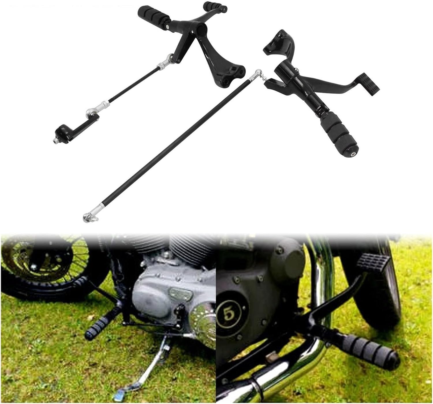 Motorcycle Forward Controls Complete Kit Pegs Levers Linkages Black Compatible with Harley Sportster 1200 Custom Seventy Two 883 Iron 04-22(B Black 2014-2022)