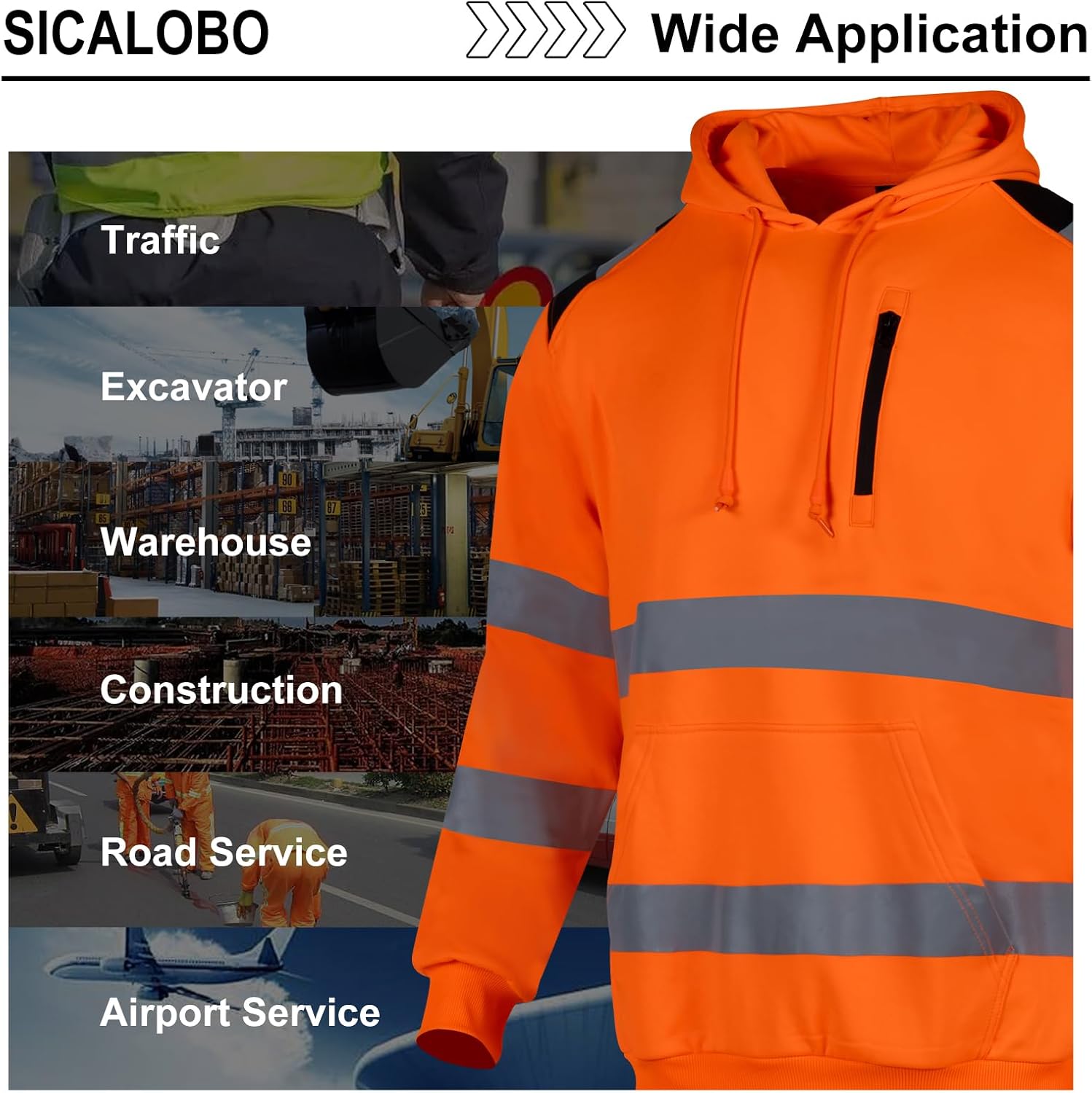 Men's High Visibility Reflective Work Hoodie,High Vis Safety Hooded Construction Pullover Sweatshirt - Image 6