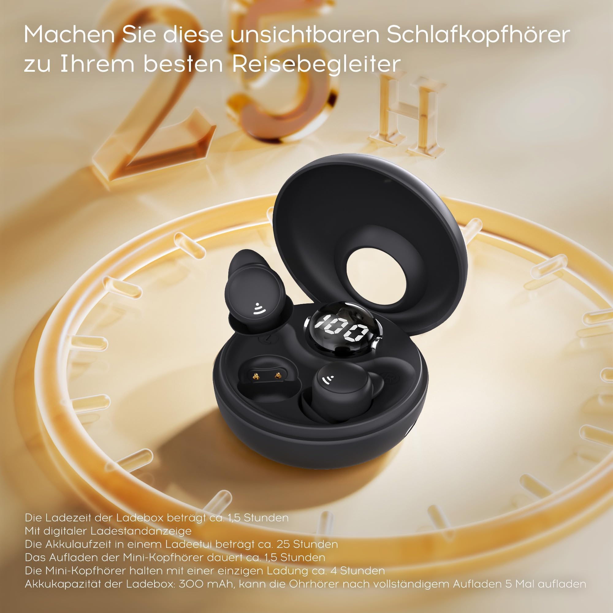 Auriculares para Dormir, Mini Auriculares para Dormir, inalámbricos Bluetooth 5.3, Silicona líquida, para Dormir de Lado, indicador de Potencia para Entrenar, Trabajar, Viajar (Negro)
