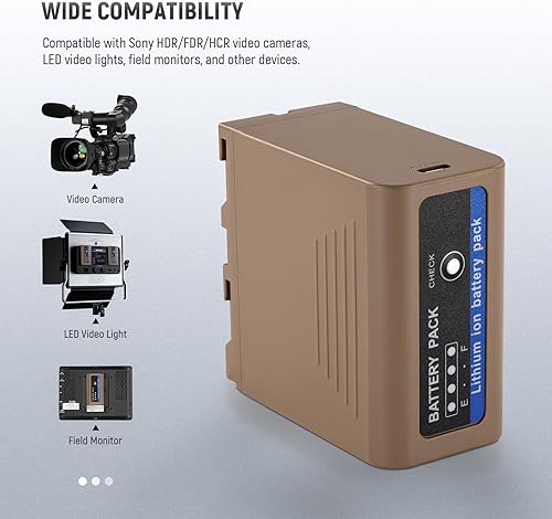 Miniatura 3 de Neewer Batería de repuesto NP-F970 de 10500 mAh, tiempo de carga completa de 4.8 horas, cable USB C de carga rápida PD de 20 W, batería recargable