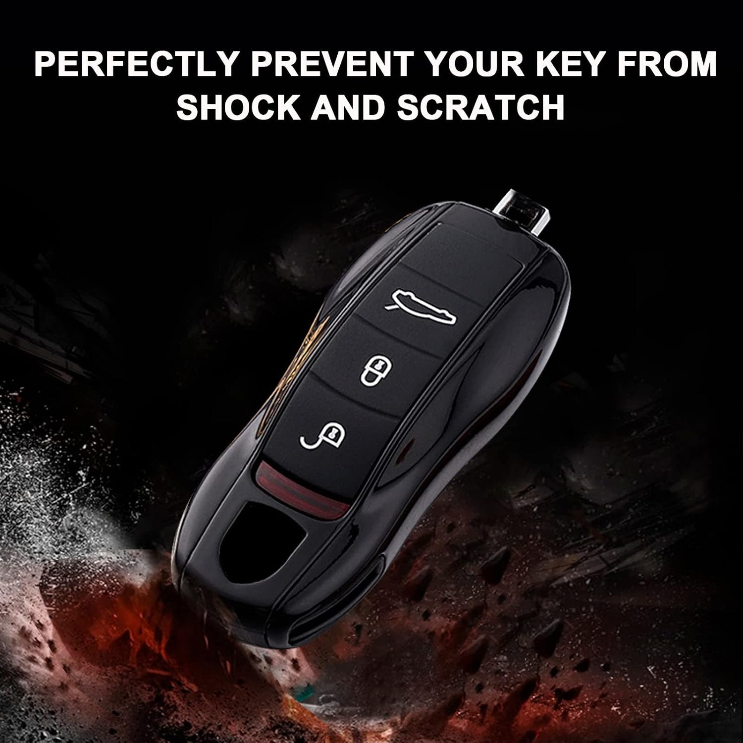 x xotic tech Black Key Fob Cover Smart Remote Shell Case, 3 pcs Set Full Protection, Compatible with Porsche Boxster Cayman 981 Carrera 911 991 918 Spyder Macan Cayenne Panamera image 4