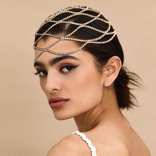 Miniatura 6 de Vijiv Tocado de flapper de los años 20 para mujer, accesorios de gran Gatsby de los años 20, piezas de cabeza de diamantes de imitación de cristal,