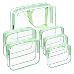 APREUTY Clear Makeup Bags, TSA Approved 6 Pcs Cosmetic Makeup Bags Set Clear PVC with Zipper Handle Portable Travel Luggage Pouch Airport Airline Vacation Organization (Green)