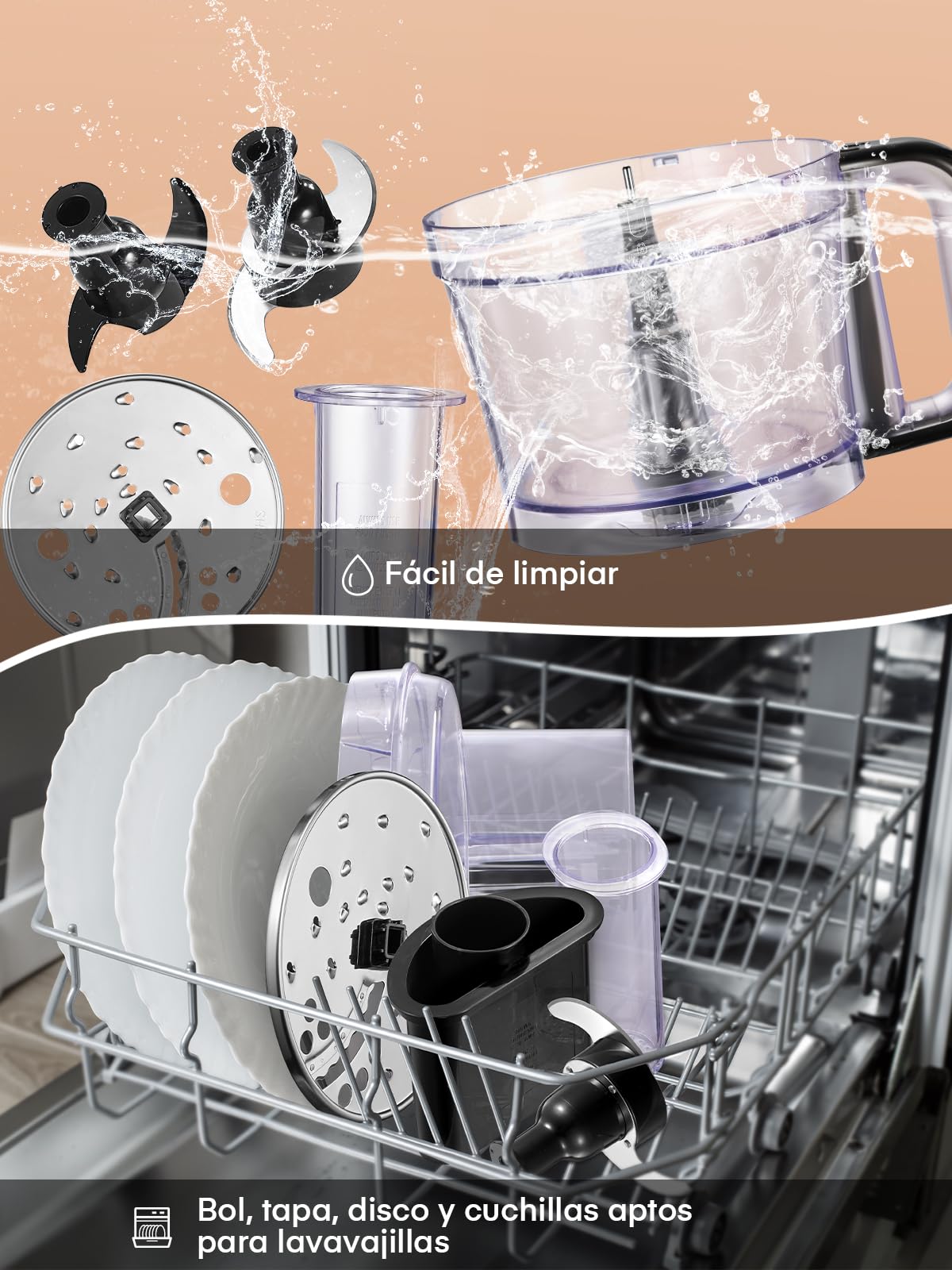 FOHERE Procesador de alimentos, 12 tazas, 2 en 1, picador de verduras y picadora de carne para picar, picar en dados, triturar, puré y amasar masa, acero inoxidable