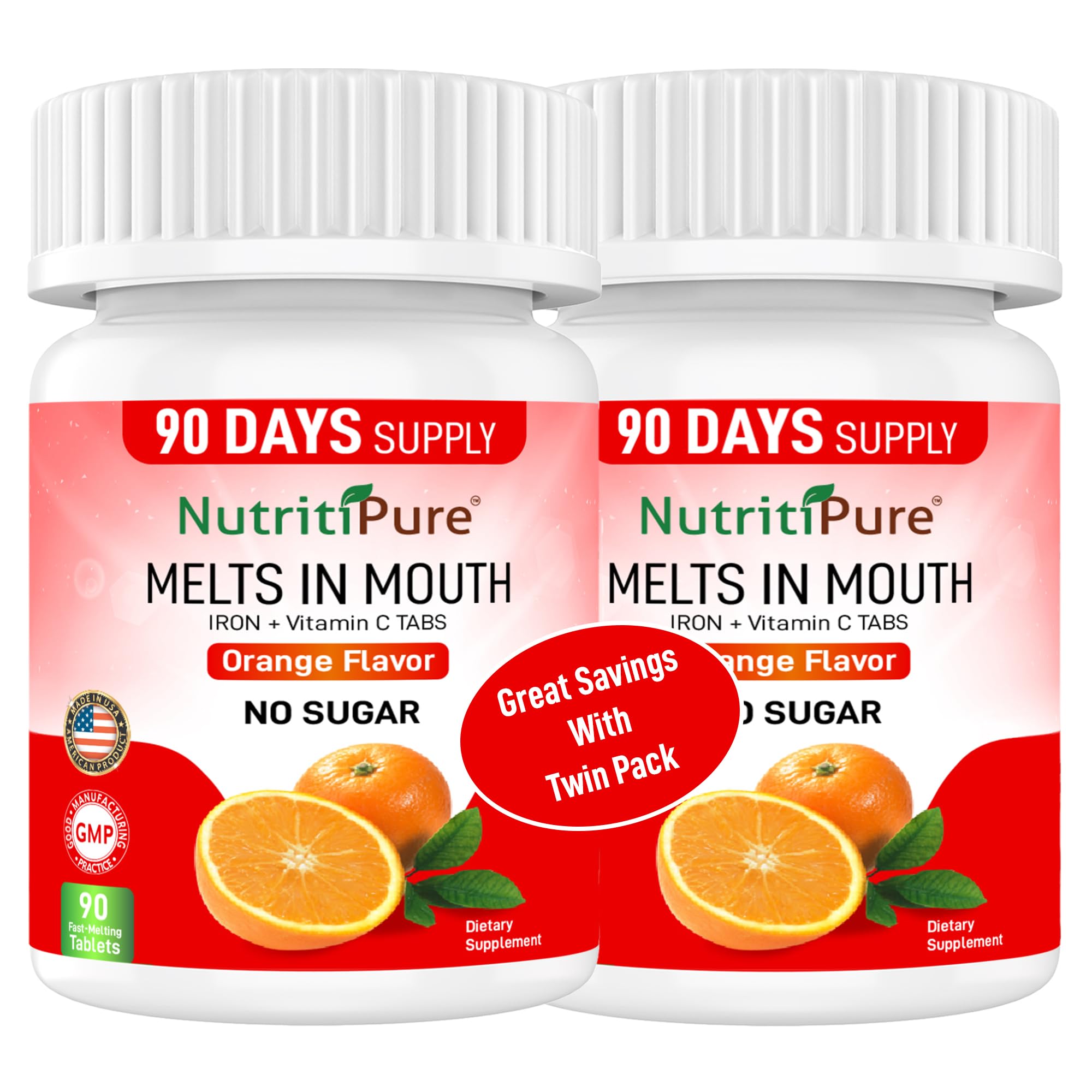 Chewable Iron Supplement for Women/Men | Carbonyl Iron 18 mg with Vitamin C 30 mg | Tablet in Orange Flavor 90 Count (2)