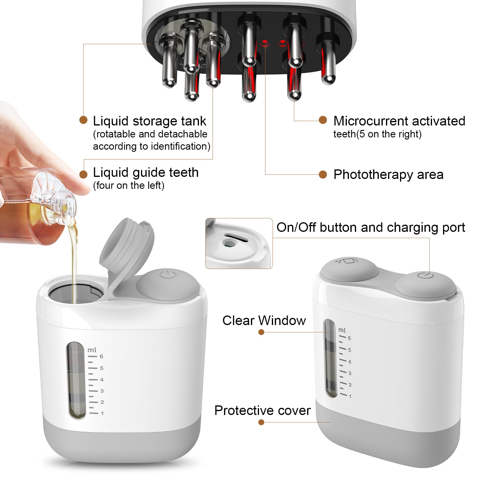 Aplicador de aceite para el cabello, 2 en 1 cepillo eléctrico para el cuero cabelludo y aplicador de aceite para el cabello, peine para el cuero cabelludo masajeador y cuidado del crecimiento del
