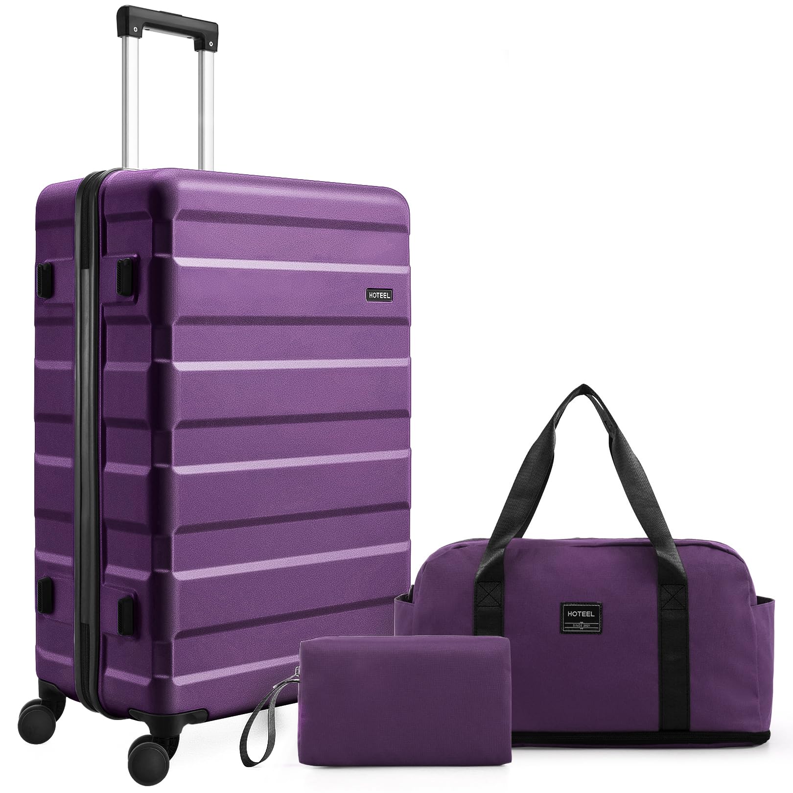 Hoteel Luggage Sets 3 Piece, 4-Year Warranty, Carry-On Luggage with Dual-Spinner Wheels, ABS Hard Shell Suitcase with TSA Locks, 20 Inch Lightweight Luggages for Travel, Purple(20IN/DB/TB)