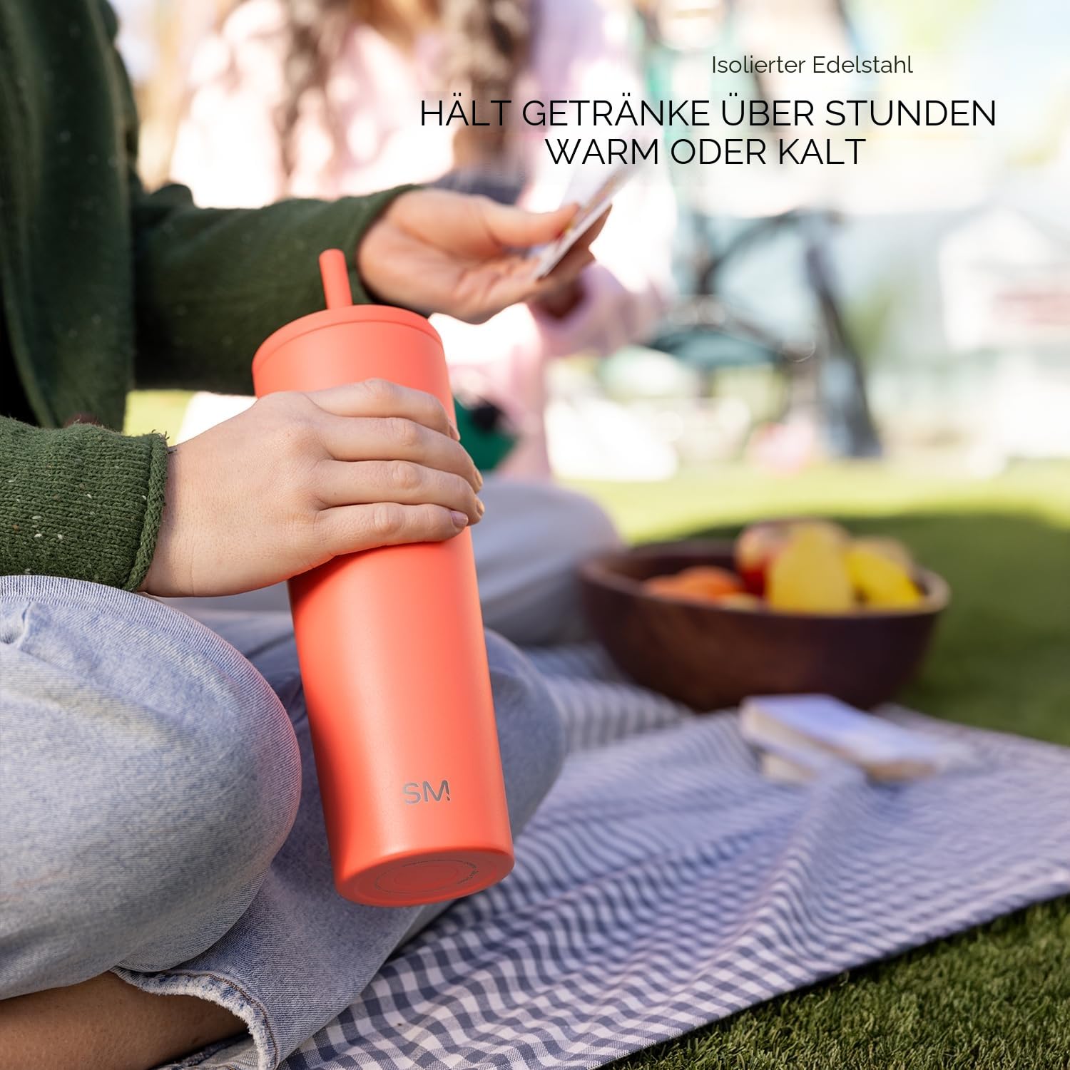 Simple Modern Thermobecher mit Strohhalm und Deckel | Trinkbecher mit Henkel Wiederverwendbare Edelstahl | Geschenke für Frauen und Männer | Classic | 830ml | Forest