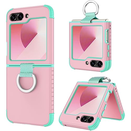 BENTOBEN for Samsung Galaxy Z Flip 6 5G Case with Ring, Heavy Duty 2 in 1 Full Body Rugged Galaxy Z Flip6 Case Girls Women Boy Men Shockproof Protection Cover for Samsung Z Flip 6 6.7”,Pink