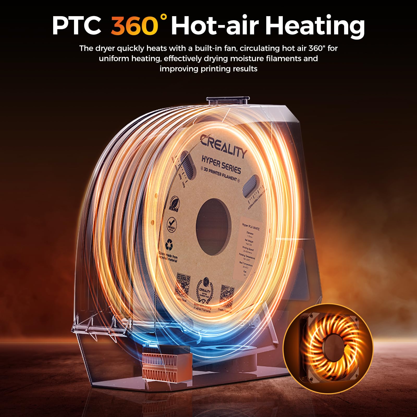 Creality Secador de filamentos, caja de almacenamiento de filamento Space Pi, calefacción doble de 360° y calentador PTC de 110 W, pantalla táctil LCD, juego de una tecla, filamento de impresora 3D