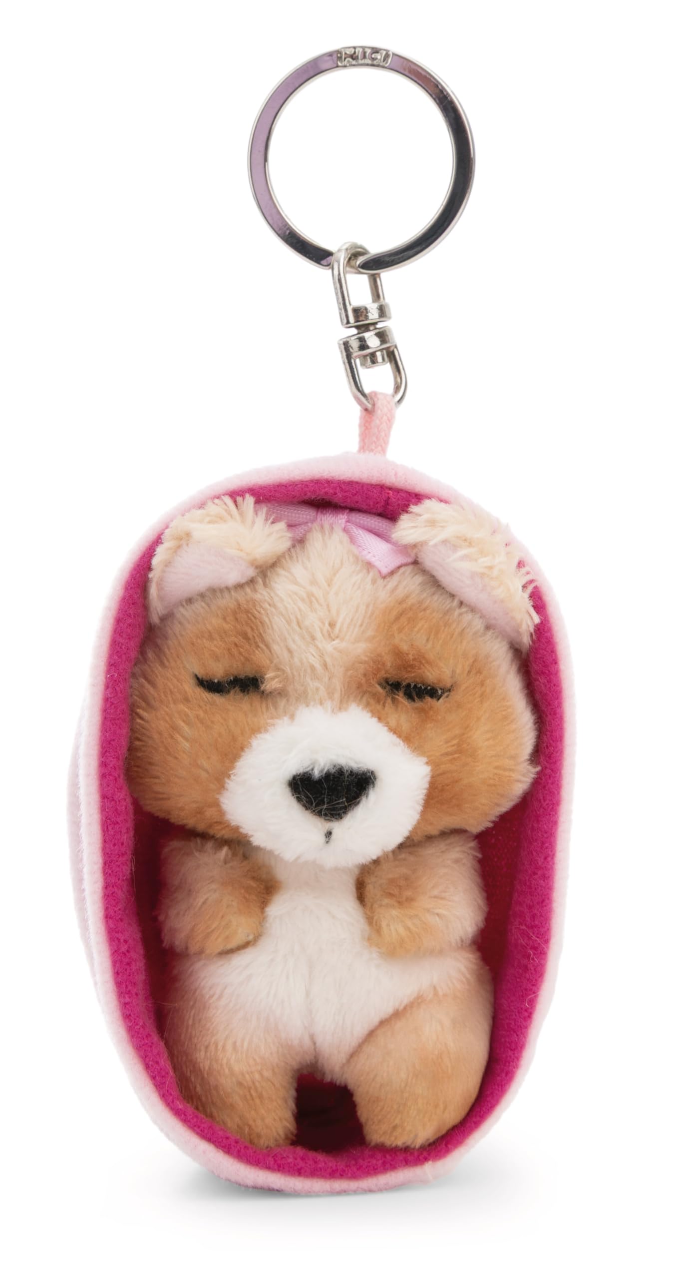 NICI Sleeping Pets 63167 Yorkshire Terrier the Dog Keyring, Loyal Plush Companion for Backpack or Bag, Key Holder for Children and Adults, 8 cm, Colourful